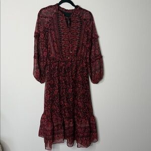 MOTF PREMIUM Burgundy and Black Floral Long Sleeve Dress SHEIN